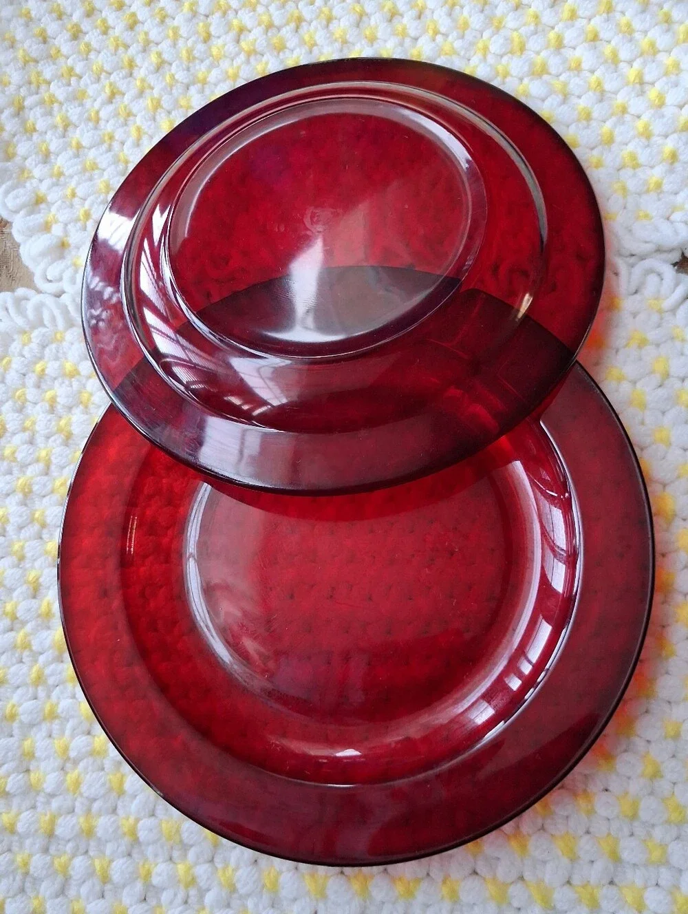 Vintage Set Of 12, Ruby Red Glass  Plate, Elegant Home Dining , Made In France